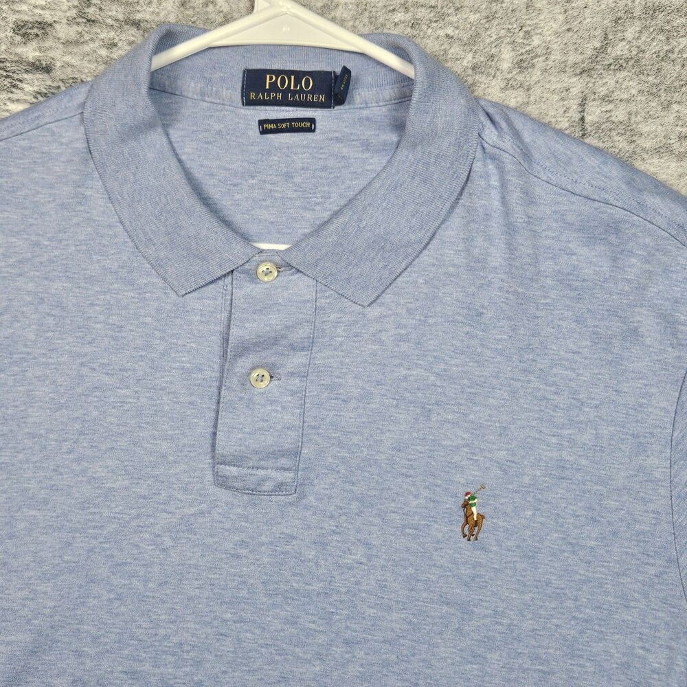Polo Ralph Lauren Pima Soft Touch Men XL Blue Short Sleeve Polo Shirt Flesh Pony